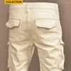 Men's Jeans High Street Fashion Men Beige White Stretch Skinny Fit Spliced Biker Homme Pocket Designer Hip Hop Denim Pants