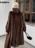 Frauen Pelz Faux Lautaro Winter Lange Braun Dicke Warme Weiche Nerz Mantel Frauen Puff Hülse Elegante Luxus Chic Flauschigen pelzigen Mantel 2023 231201