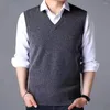 Men's Vests Sleeveless Sweater Vest Autumn Versatile Mid-aged V-neck Knitted Slim Fit