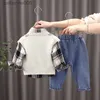 Ensembles de vêtements OLEKID 2023 printemps automne 3 pièces bébé garçons vêtements ensemble pull Cardigan gilet à manches longues chemises jean pantalons garçons vêtements SetL231202