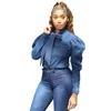 Camicette da donna Fasciatura casual Jeans Bowknot Camicie di jeans e camicette Y Blusas Top da donna Manica intera Abbigliamento femminile allentato Streetwear