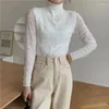 Kvinnors blusar French Style Elegant Turtleneck Solid Color Luxury 2023 Autumn Women Casual Long Sleeve Chiffon Thin Shirts Top