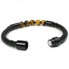 Strand pedra natural olho de tigre pulseira de couro masculino feminino botão magnético pulseiras chakra lava yoga moda jóias ybr225