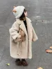 Down Coat Winter Girls Boys 2023 Furry Hooded Teddy Bear White Pink Faux Fur Long Jacket Sleeve Kids Fleece Cardigan XMP614 231202