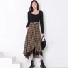 Kjolar oregelbundna kvinnor 2023 Autumn Winter Vintage Plus Size High midje lapptäcke Harajuku Mid-long asymmetry kjol 5754