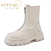 Bottes AIYUQI femmes Chelsea bottes en cuir véritable chaud bottes d'hiver femmes antidérapant Style britannique avant fermeture éclair femmes chaussons 231201