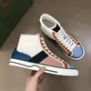 Ontwerpers sneaker hoge kwaliteit Luxe schoen Beige Blauw gewassen jacquard denim Dames Canvas Schoenen Tennis Ace Rubberen zool Geborduurde Vintage casual Sneakers