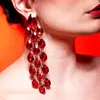 Dingle örhängen 2023 lyxiga flerlager röd stor kristall långa frans damer överdrivna mode ultra blixt ädel smycken