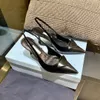 Dress Shoes Luxury Brands 2024 Designer Sandal High Heels Low Heel Black Brushed Leather Slingback Pumps Black White Patent Leathers 35-40 Fashion Shoes 45657