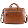 Briefcases Crazy Horse Vintage Men's Genuine Cow Leather 17 Inch Laptop Computer Bag Luxury Brown Hand Shoulder Messenger Bags