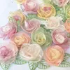 Flores decorativas 5 peças 5.5cm organza tecido folha rosa gaze artificial flor de seda para diy grampos de cabelo vestido de casamento festa decorações de casa