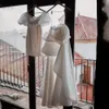 Deux pièces robes de mariée à fleurs 3D 2024 sur l'épaule robe de mariée à manches courtes avec train détachable organza une ligne robes de mariée