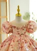 Robes de fille col rond manches bouffantes Simple élégant enfants fête d'anniversaire taille mince robe de bal princesse robes douce fleur filles robe