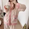 Женская одежда для сна с клубничным принтом, женские пижамные комплекты, зимний флисовый бархатный комплект из 2 предметов, домашний костюм, пушистый корейский Piiama, теплая ночная одежда 231201