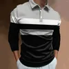 T-shirt da uomo Polo a righe da uomo Primavera e autunno T-shirt a maniche lunghe Risvolto Moda allentata Top Abbigliamento da lavoro casual Camisas De Hombre