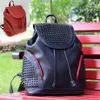 Bolsa de designer de mochila preto e vermelho cristão bolsas de mochila de grande capacidade para mulheres fechamento de couro casual192v