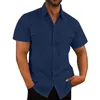 Men's Casual Shirts Cross Border European And American Shirt Double Pocket Cotton Linen Short Sleeved Vacation 7 Colors