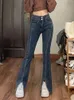 Kvinnors jeans sträcker slitsar rak våren smal passform stor storlek fett mm hög midja något blossade gaffelade breda benbyxor 231201