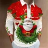 Herrpolos Men Polo Shirt Golf Santa Claus Graphic Prints 3D Print Christmas Street Long Sleeve Zipper Clothing Apparel Fashion Designer 231202