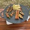 Poêles plats de cuisson rond Barbecue gril poêle antiadhésive plateau de Barbecue avec pince alimentaire poignée Anti-brûlure pour outil de Camping en plein air