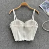 Women's Tanks Imitation Denim Tank Tops Summer Fashion Sleeveless Camis With Chest Pad Sexy White Corset Backless Zipper Crop Top Y2k