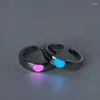 Cluster Rings Blue Pink Love Heart Luminous Ring Fasion Shaped Couple Night Glow Japanese Korean Versatile Cute Simple