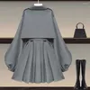 Calças femininas de duas peças grande conjunto de outono 2023 fino coreano blusão casaco ajuste cintura apertada moda