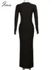 Casual Dresses Jokaa Elegant Solid Long Evening Dress Women Sexig Cross Ruched Full Sleeve Split Body Shaping Robe Fall 2023 Party Clubwear