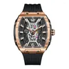 Horloges BONEST GATTI Heren automatisch horloge Luxe mechanisch horloge Skeleton Waterdicht Saffier Tonneau Lichtgevende fluorrubber band