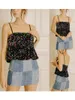 Women's Tanks Summer Mini Sling Vest Black Sleeveless Camisole Low Tops Halter Cut Crop Y2K Sequins