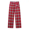 Pantalons pour hommes Plaid rouge Hommes Femmes Pantalon droit en coton de style japonais