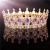 Goud Paars Koningin Koning Bruidskroon Voor Vrouwen Hoofdtooi Prom Pageant Bruiloft Tiara's En Kronen Haar Sieraden Accessoires Y1130274k