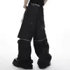 Herrenhose, Herren, lässig, Hip-Hop, abnehmbarer Reißverschluss, weites Bein, lockere Fracht, Vintage, Baggy, schwarze Hose, Unisex, Streetwear, Herbst