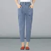 Jeans femininos vintage cintura alta tornozelo comprimento azul harem elástico denim calças grande mulher jogger vaqueros casual baggy spodnie