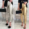 Kvinnors byxor klassiska streetwear sexiga mager faux läder leggings rynka resistenta långa kvinnor klubbkläder