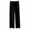 Women's Pants Yitimoky High Waisted Drawstring Women 2023 Autumn Winter Loose Straight Black Vintage Casual Knitted Wide Leg