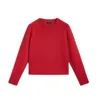 Kadın Sweaters Kadınlar 2023 Moda Kırpılmış Kırmızı Katı Güçlü Örme Sökücü Vintage O Boyun Uzun Kollu Kadın Dalakları Şık Üstler