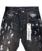 メンズパープルジーンズデザイナージーンズファッションが苦しんでいるリッピングバイカーレディーンデニム貨物男性のための黒パンツpu7008