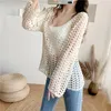 Women's Sweaters Openwork Knitted Top Early Autumn Loose Outer Wear Idle Style Bottoming Shirt Micro Transparent Blouse Wholesale