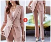 Calças de duas peças femininas 2023 primavera feminino elegante rosa amarelo flares terno blazer calças jaqueta de negócios senhora do escritório 2 peças conjunto S-4XL