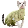 Costumi per gatti Sfinge senza peli Colletto in velluto a righe per animali domestici Maglione Giacca lavorata a maglia Camicia Sphynix calda elasticizzata Cappotto morbido