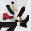 Boots Fashion Women Casual Leather Low High Heels Spring Shoes Woman Pointed Toe Rubber Ankle Black Red 231201