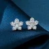 Stud 5 Petal Flower Earrings White Gold Stud Earring for Women 925 Sterling Silver Diamond Earring Gift Jewerly 231201