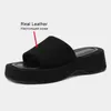 Sandals Size 34-39 Women Real Leather Wedge Heel Mules Shoes Open Toe Low Heels Slippers Casual Platform Slides