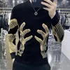 Men's Sweaters Stylish Printed O-Neck Spliced All-match Korean Sweater Men Clothing Autumn Oversized Casual Pullovers Loose Warm Tops 231201