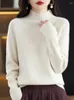 Suéteres de mujer 2023 Manga larga Cashmere Mujeres Punto Puro Merino Lana Primavera Autume Mock-Cuello Top Jersey No conectar una línea