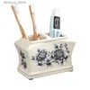Porte-brosse à dents Porte-brosse à dents en céramique nordique salle de bain bureau fleur motif brosses à dents boîte coiffeuse créatif maquillage brosse organisateur Q231202
