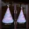 Autocollants de fenêtre Fantaisie violet arbre de Noël fenêtre s'accroche autocollants pour verre grand arbre de Noël fenêtres autocollants statiques bricolage autocollant de porte 231201