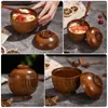 Dinnerware Sets Wooden Bowl With Lid Wood Serving Soup Salad Rice