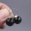 Kolczyki Dangle Real S925 srebro dla kobiet 12 mm Back Agate Ball Styl etniczny 0,9 cala długość